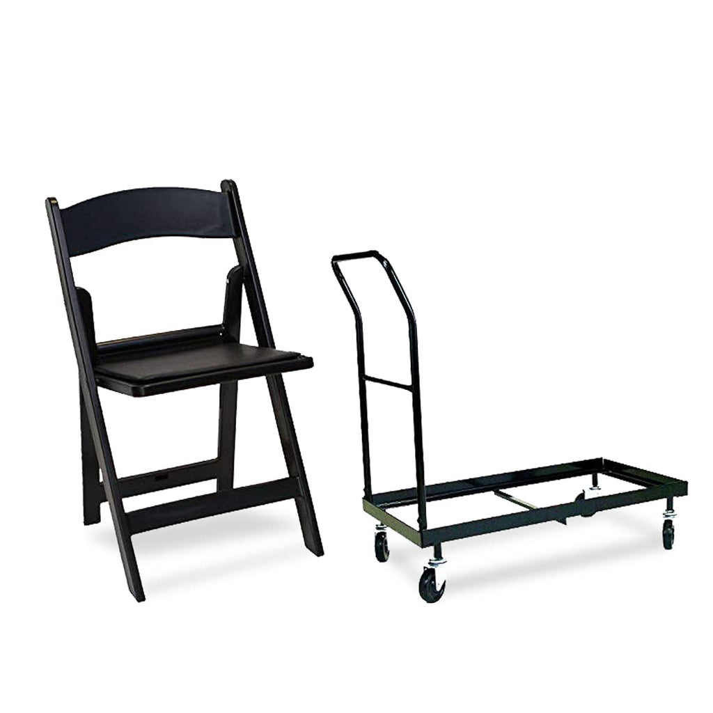EventStable Titan Series 200 Resin Folding Chairs with 8 Dollies and 8 Straps Bundle - Black Indoor/Outdoor Lightweight Folding Chair - Padded Folding Chair for Weddings Parties Events