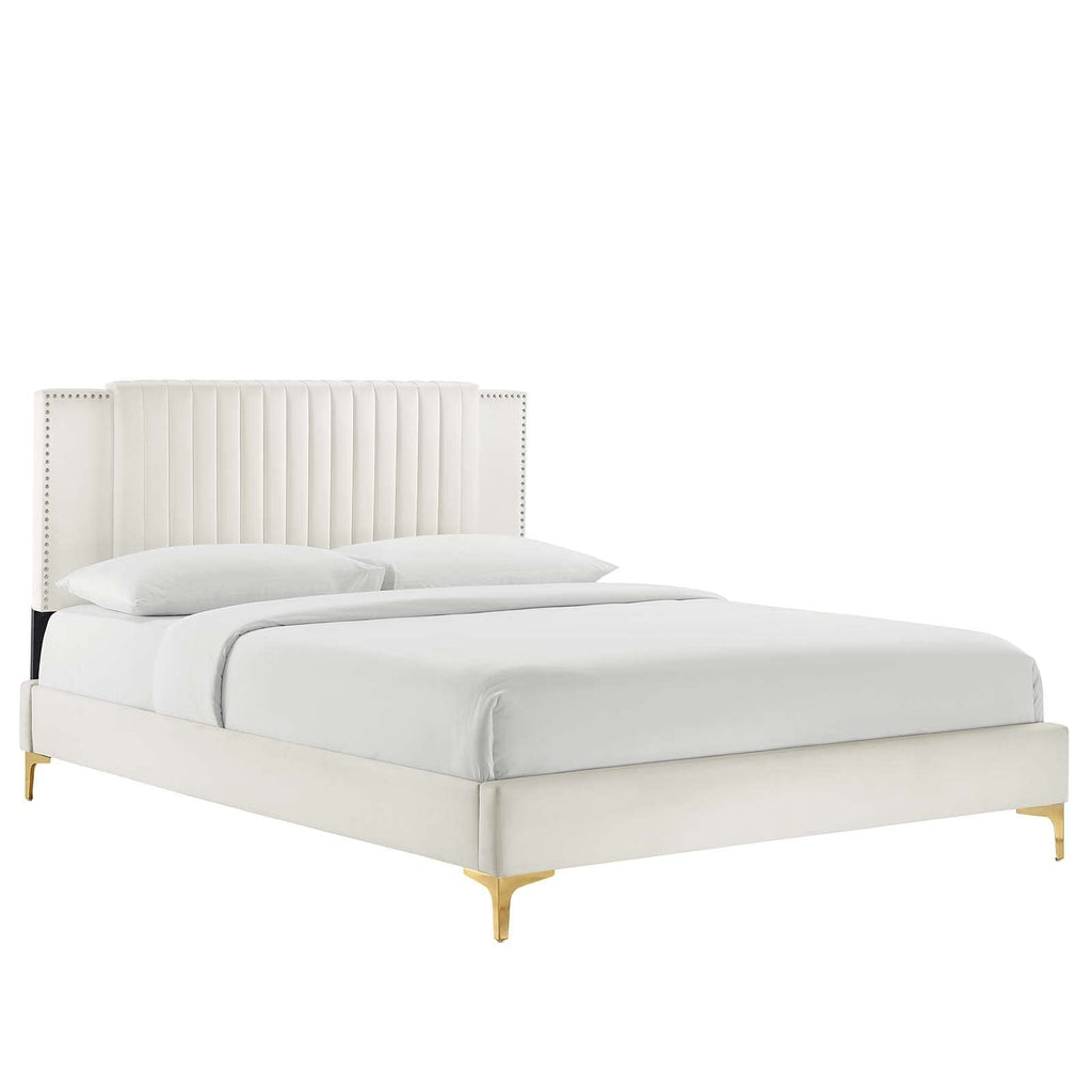 Modway Zahra Channel Tufted Performance Velvet Twin Platform Bed in White