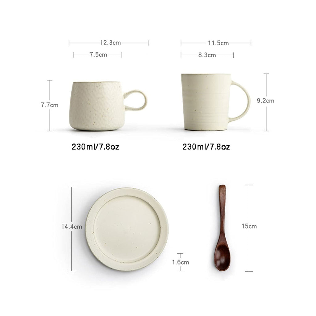 Tea Cup Porcelain Espresso Cups with Matching Saucers Premium Porcelain Coffee Cup- 7.8 Ounce, White Set of Mugs (A) (B)