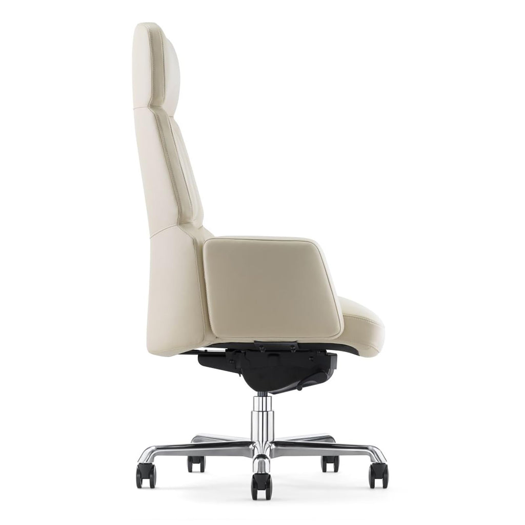 FURIJING Genuine Leather Office Desk Chair with High Back Aluminum Swivel Base Ergonomic Synchro-Tilt Reclining Mechanism Real Leather Executive Chair-Light Beige