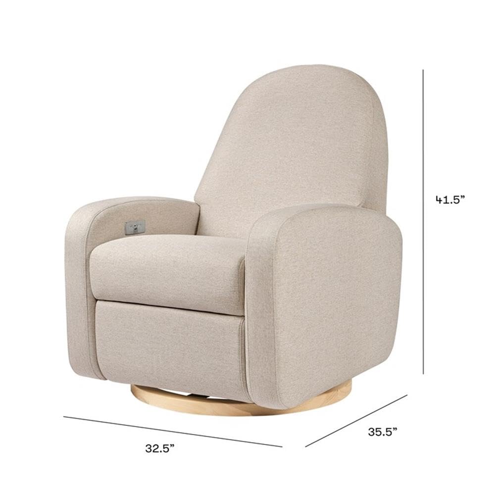 Babyletto Nami Electronic Power Recliner and Swivel Glider w/USB Port in Performance Beach Eco-Weave with Light Wood Base, Water Repellent & Stain Resistant, Greenguard Gold & CertiPUR-US Certified