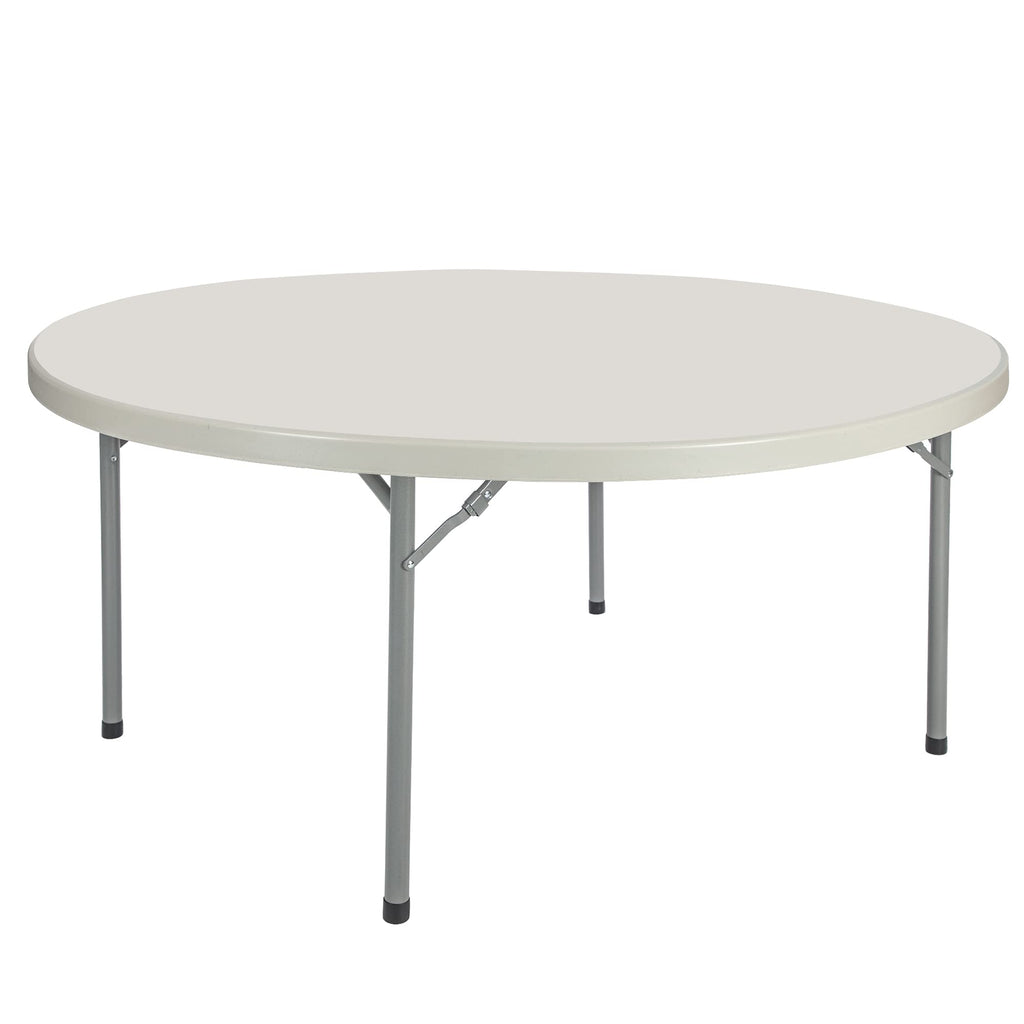 OEF Furnishings OEFBT60R Round Commercial-Grade Premium Industrial Folding Table, Heavy-Duty Blow-Molded Design with Thick Top and 17-Gauge Steel Frame (60" Diameter, Speckled Gray Top)