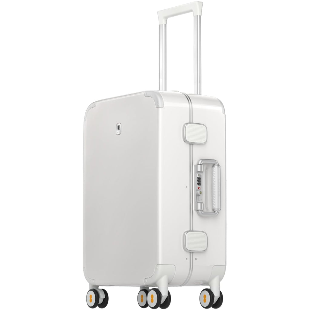 LEVEL8 Zipperless Carry On Luggage Airline Approved with Aluminum Frame, Cute Hardshell Suitcase with Spinner Wheels, Metal Rolling Travel Case with Tsa Locks, 20 Inch, Off White