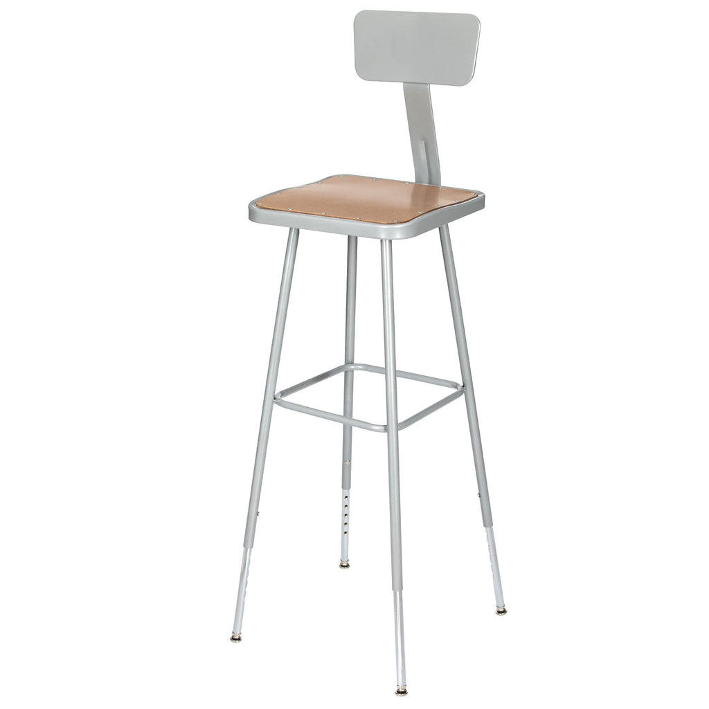 OEF Furnishings OEF6330HB/2 Premium Commercial-Grade All-Purpose Square Stool with Backrest (Height-Adjustable, 30–38 inch Range, Gray Frame, Masonite Wood Seat, 2-Pack)