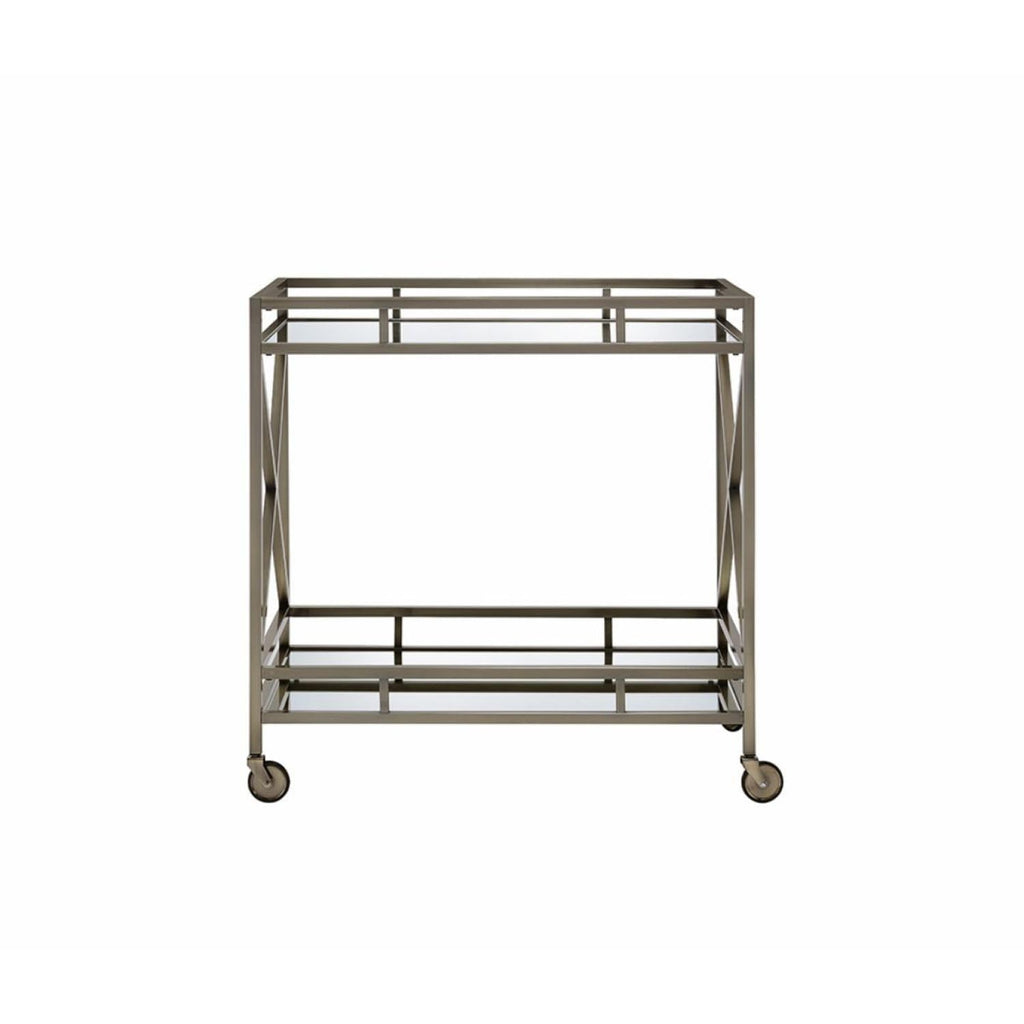 Kristensen Mirrored & Antique Gold Finish Serving Cart - Antique Gold - Serving Cart with Mirrored Top & Shelf - Elegant Finish