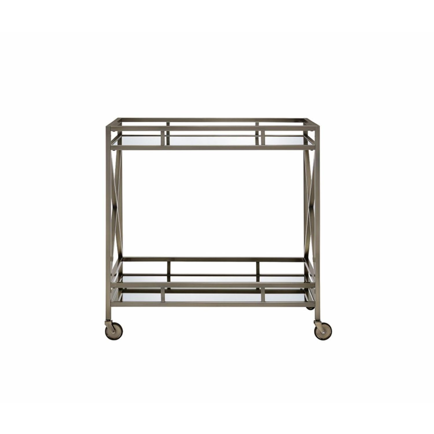 Kristensen Mirrored & Antique Gold Finish Serving Cart - Antique Gold - Serving Cart with Mirrored Top & Shelf - Elegant Finish