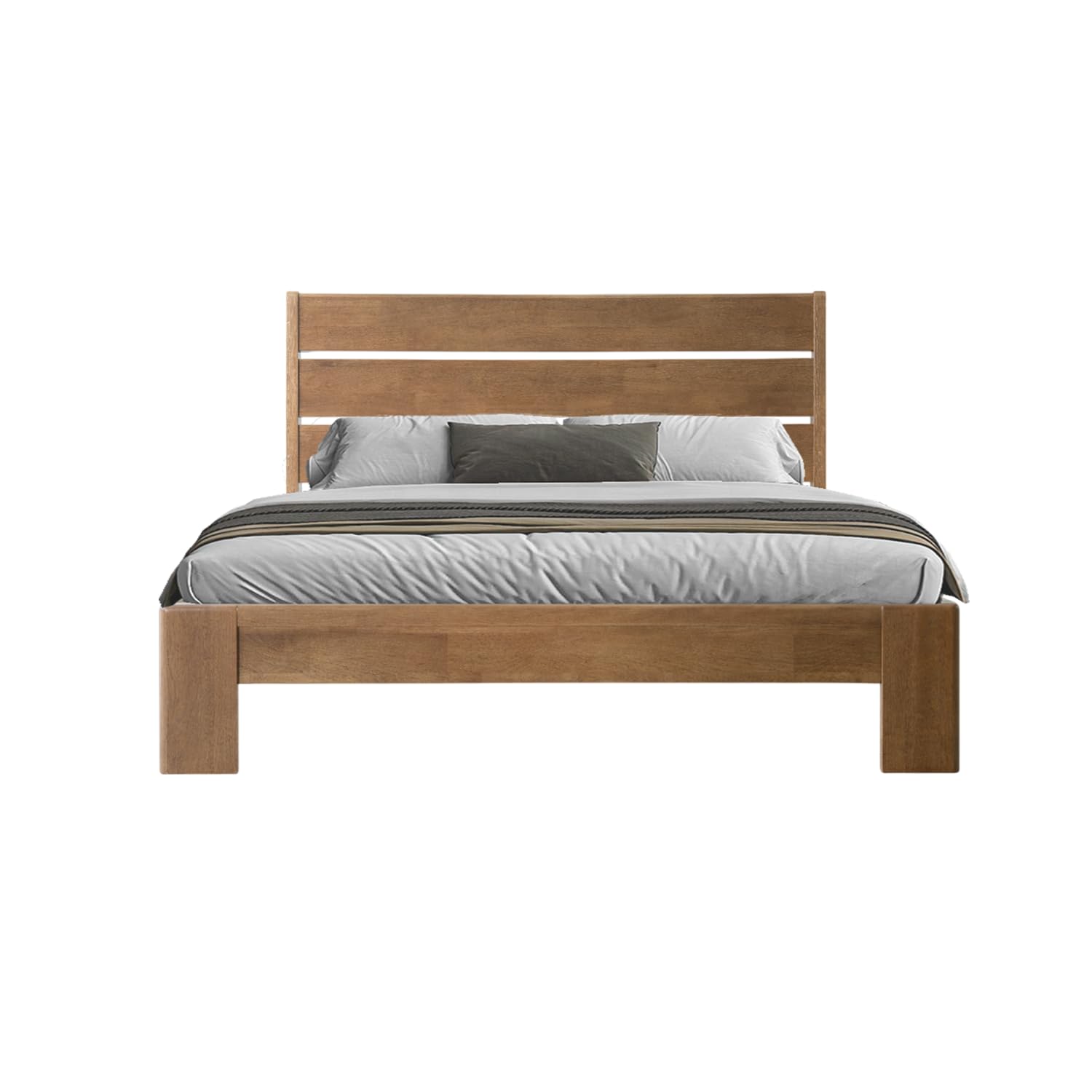 Full Size Solid Wood Platform Bed Frame, Headboard & Footboard, 12 Heavy-Duty Slatted Design, Center Metal Legs, Easy Assembly, No Box Spring Needed, Anti-Noise & Slip-Free, Barnwood Finish QIF-30