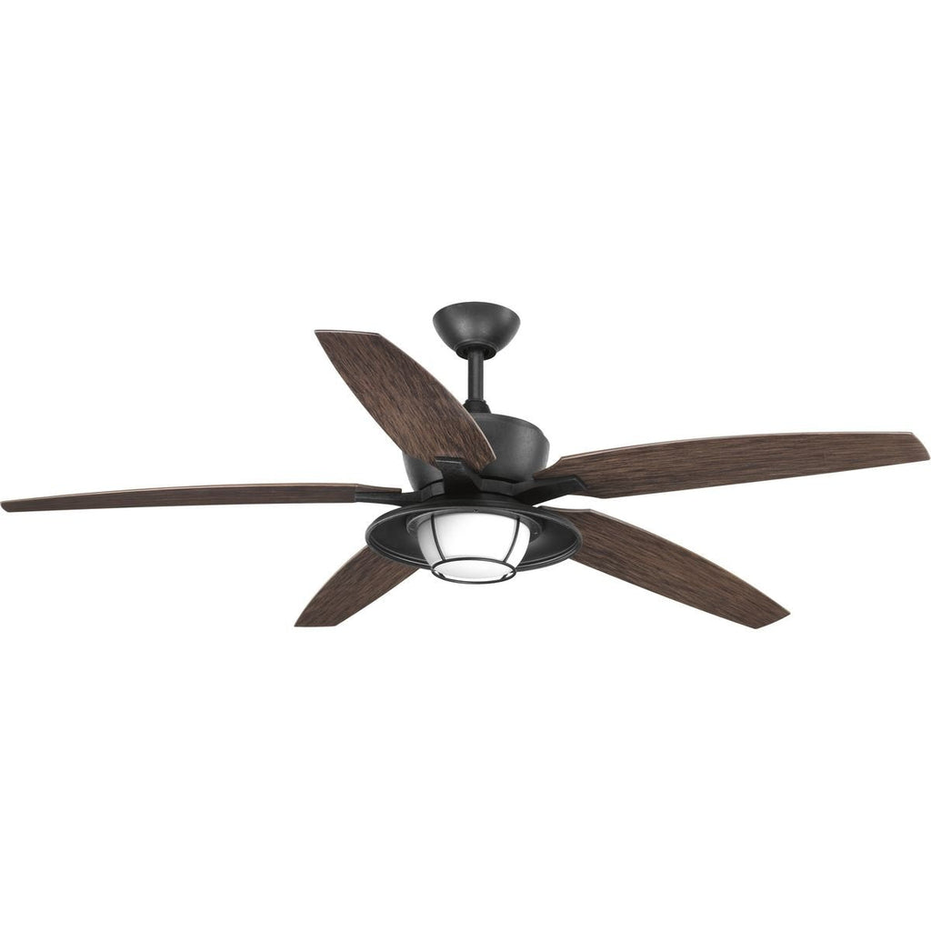 Progress Lighting P2564-8030K Protruding Mount, 5 Toasted Oak Blades Ceiling fan with 18 watts light, Forged Black