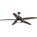Progress Lighting P2564-8030K Protruding Mount, 5 Toasted Oak Blades Ceiling fan with 18 watts light, Forged Black