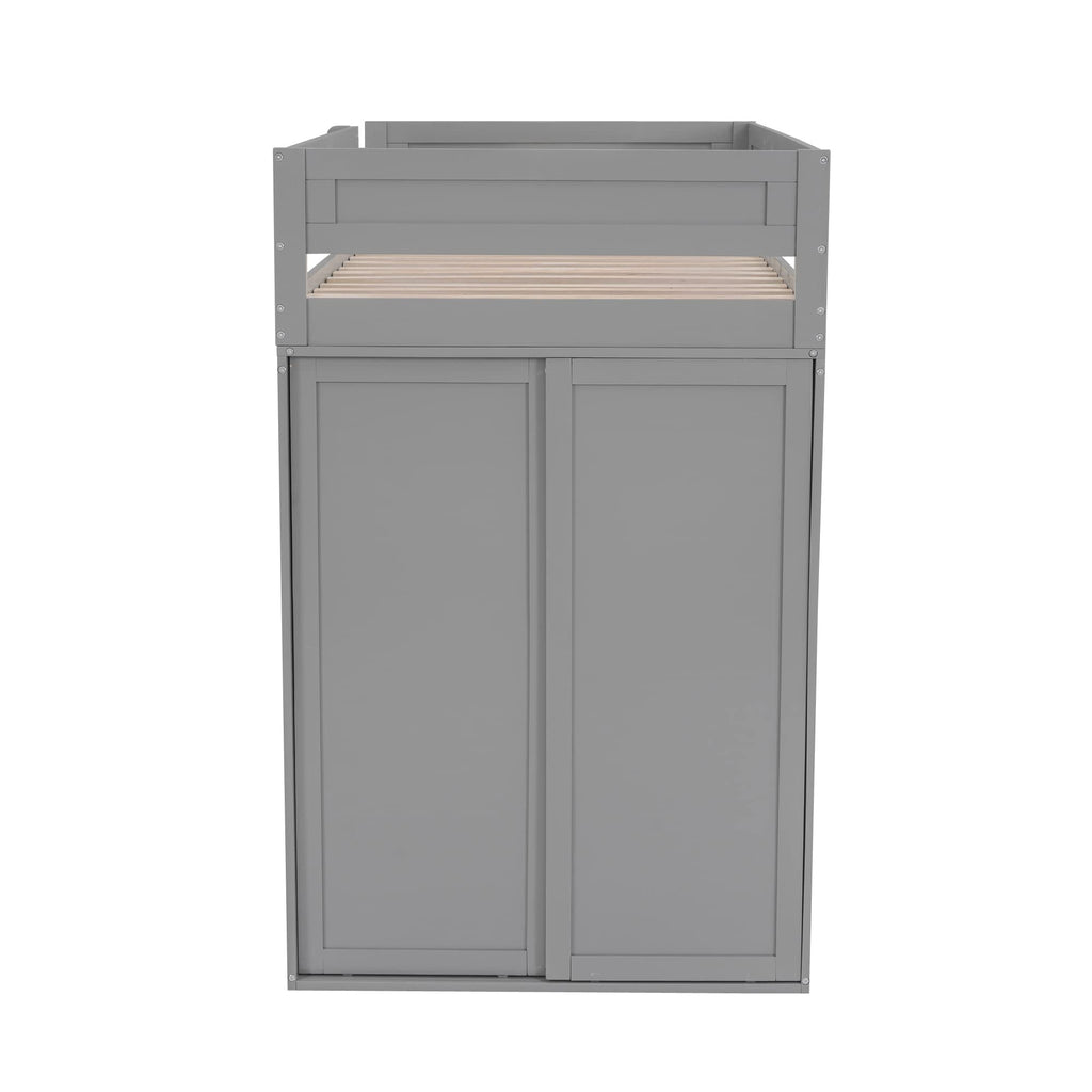 Merax Loft Bed Twin with Desk and Wardrobe, Storage Design with Drawers & Cabinet, Wood Loft Bed Frame for Adult, Teen Girls & Boys(Grey)