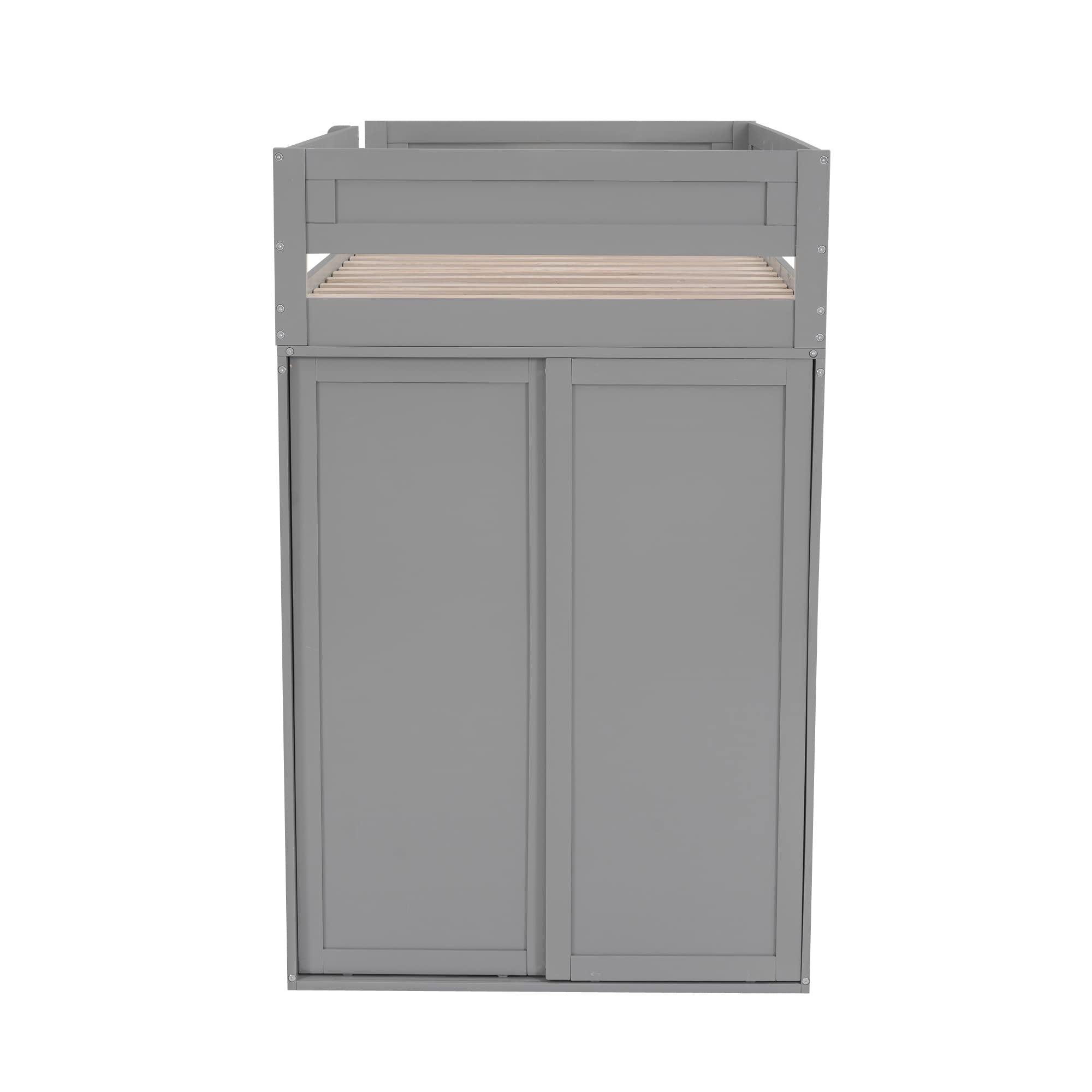 Merax Loft Bed Twin with Desk and Wardrobe, Storage Design with Drawers & Cabinet, Wood Loft Bed Frame for Adult, Teen Girls & Boys(Grey)