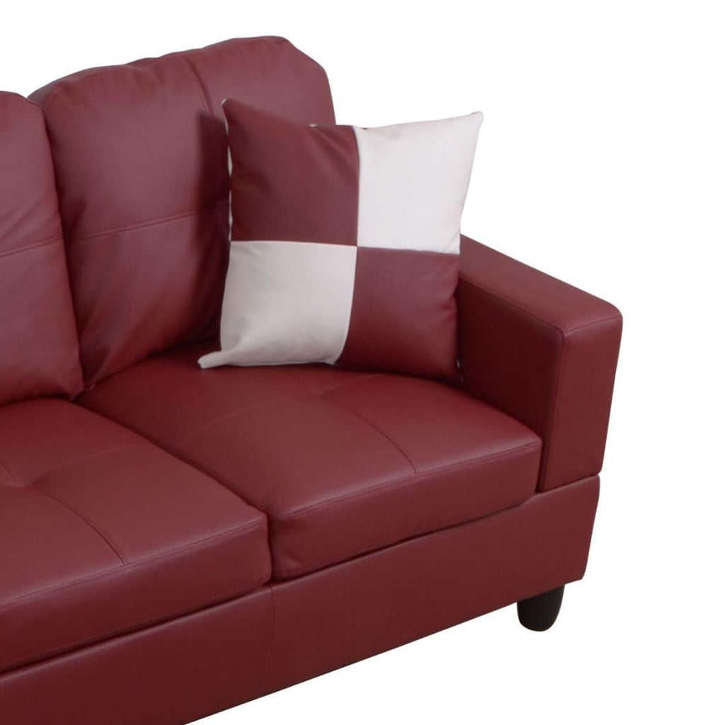 UOCFYK Red L-Shaped 3-Piece Faux Leather Sofa with Storage Ottoman Set, Sectional Couch Leather-Like Sofa Set for Living Room, Office, Small Space