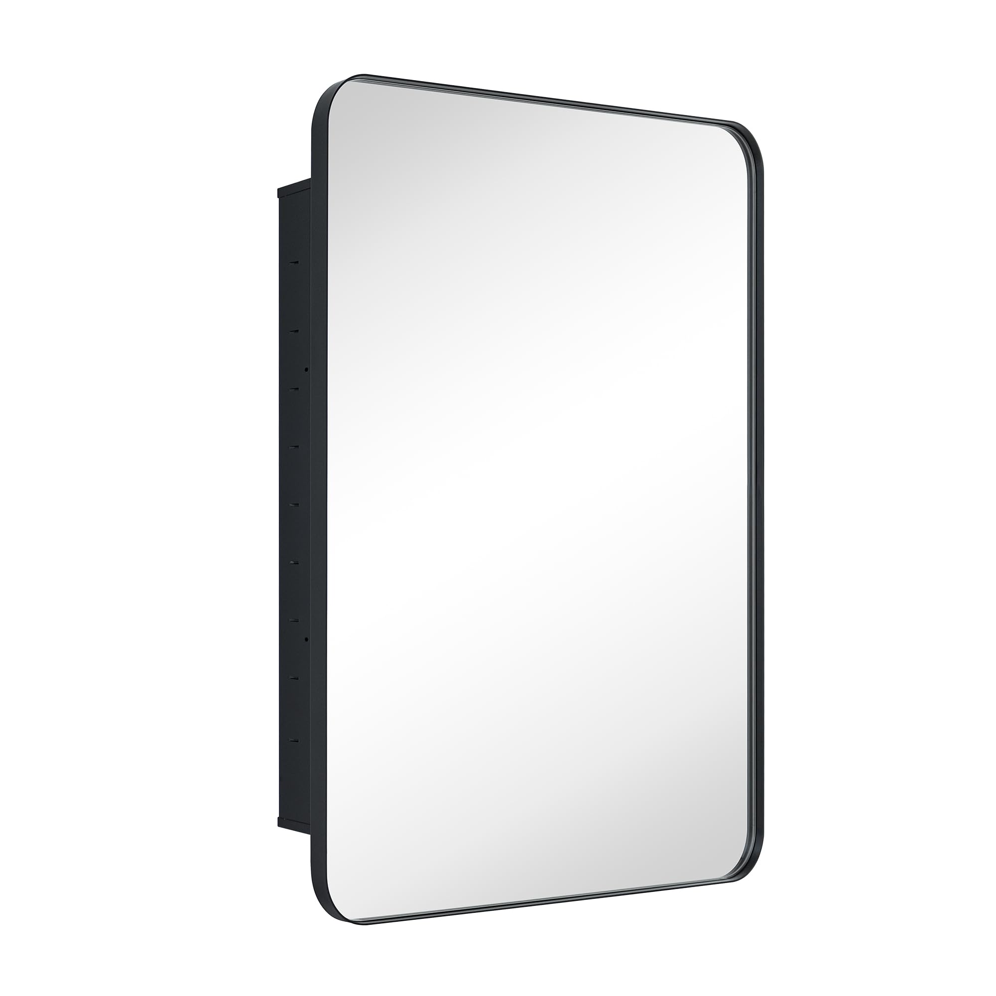 EGHOME Matt Black Rectangle Recessed Bathroom Medicine Cabinet with Mirror Stainless Steel Metal Framed Rounded Rectangular Bathroom Cabinet with Mirror 24x36''