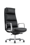 FURIJING Genuine Leather Aluminum Base High Back Executive Chair,Modern Ergonomic Real Leather Office Chair Boss Executive Chair with Synchro-Tilt Mechanism-Black.