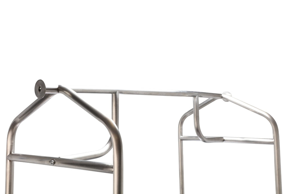 Wholesale Hotel Products Brushed Stainless Steel Luggage Cart – 800lb Capacity – Bellman Cart w/ 5” Rubber Wheels & Gray Carpet, for Hotel, Resorts, Condos, Commercial Use (Value Valet Series)