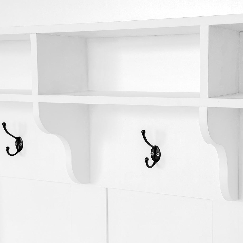 HEIDOUHEI Hall Tree with Bench Shoe Storage Entryway Coat Rack 47.2'' Wide Multi-Functional 3 Hanging Hooks Open Space Rectangle Shelves Farmhouse Boho Furniture Organizer Hallway