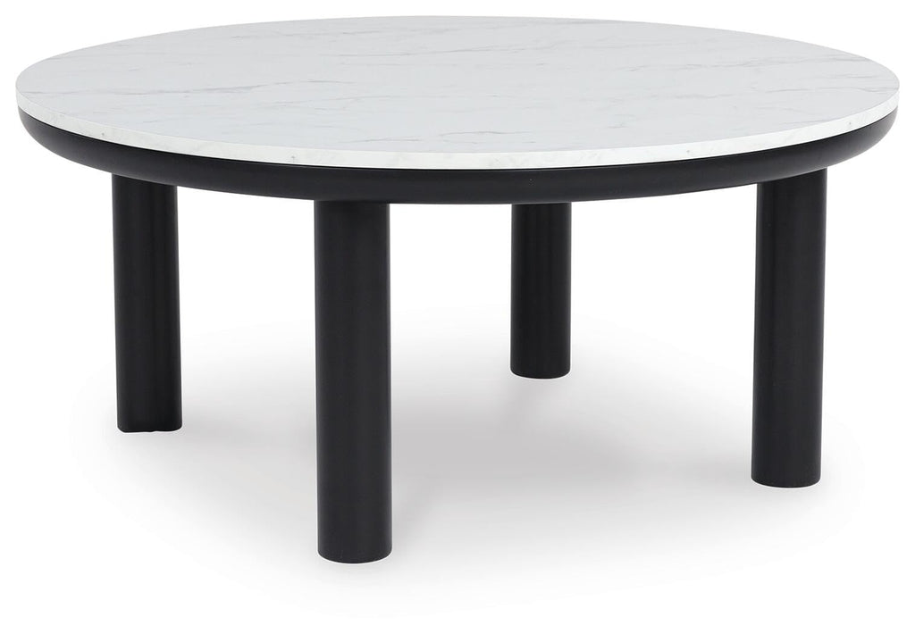 Signature Design by Ashley Xandrum Casual Faux Marble Occasional Table Set, Set of 3, Black & White