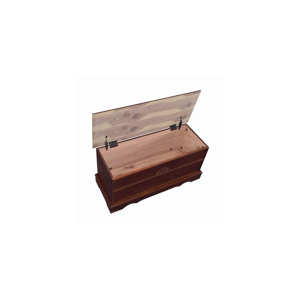 HomeStock Wooden Lift Top Chest with Carved Details - Dark Brown Storage Trunk