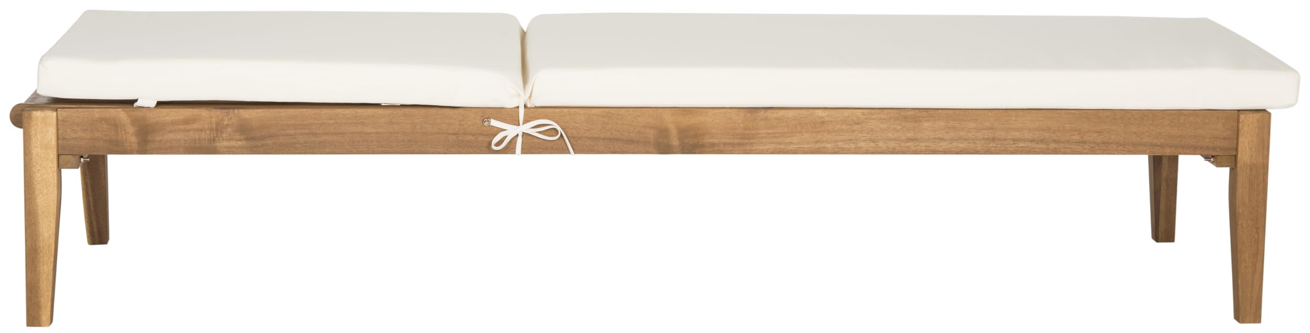 SAFAVIEH Outdoor Collection Arcata Natural Solid Wood/Beige Cushion Adjustable Chaise Lounge Chair (PAT6730A)