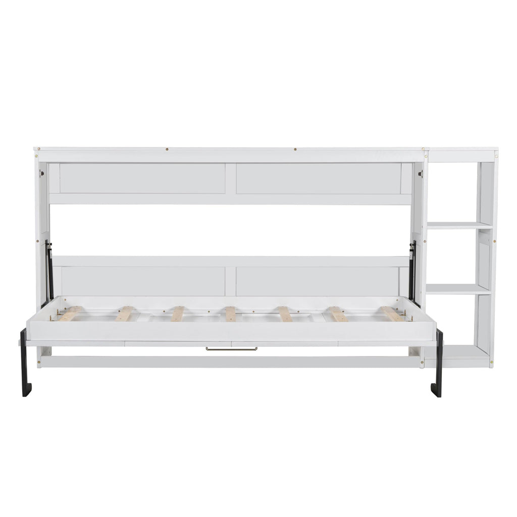 GDFStudio Boden Twin Size Murphy Bed, 4 Storage Shelves, Ample Storage Space, Organized as Cabinet, Saving Space Design, Twin Size Murphy Bed with Bookshelf, Perfect for Small Apartment, White