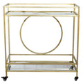 EHVYBDX Generic Movable Hand Trucks International Bar Serving Cart Dining Car Storage Rack 2-Layer Gold Metal Frame Glass Top Shelf/Gold/90.3X40X94.4Cm