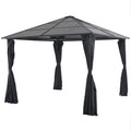 hliofuir 9.8'x9.8' Outdoor Gazebo with Curtains Black Aluminum Hardtop Pavilion with PC Board Roof for Patio Backyard Garden BBQ and Family Gatherings Sturdy Metal Frame