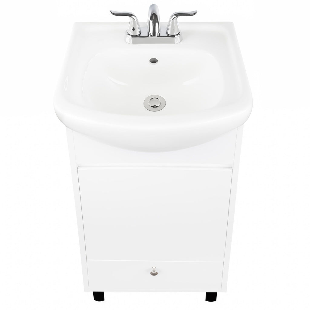 Fine Fixtures Petite 18 Inch Bathroom Vanity with Sink, Small Freestanding Bathroom Cabinet, Space-Saving Vanity Sink Combo Design, Dual Storage, Satin White