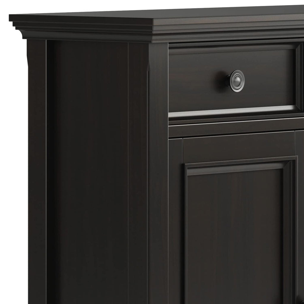 SIMPLIHOME Amherst 36-inch Wide Transitional-Style Storage Cabinet in Hickory Brown with Drawers and Adjustable Shelves for Entryway or Living Room