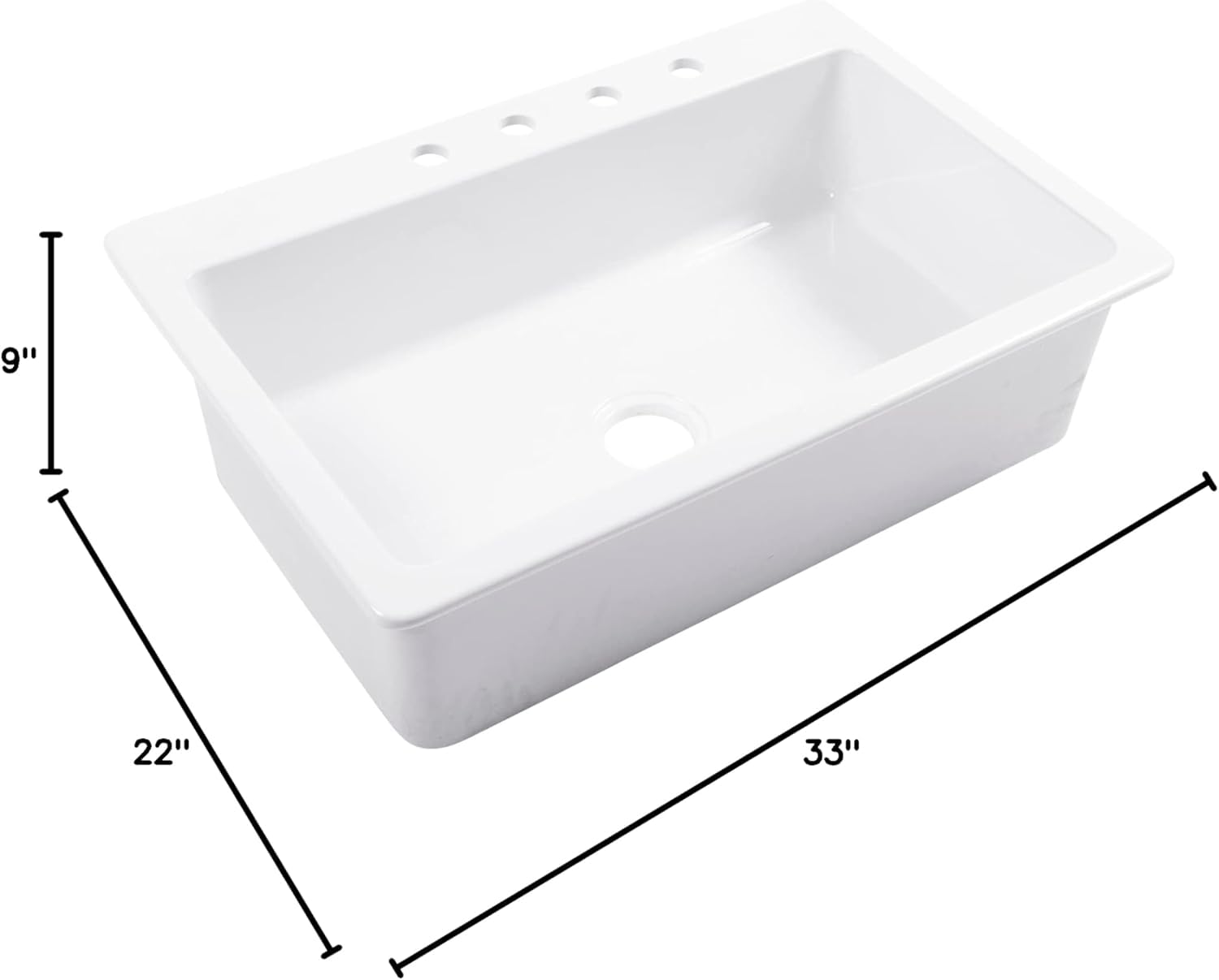 Sinkology Jackson Crisp White Fireclay Drop-In Kitchen Sink - 33 Inch Single Bowl - SureFire Fireclay Won't Chip, Crack, or Stain - 4-Hole - Sinkology Everyday Warranty - Fits 36 Inch Cabinet