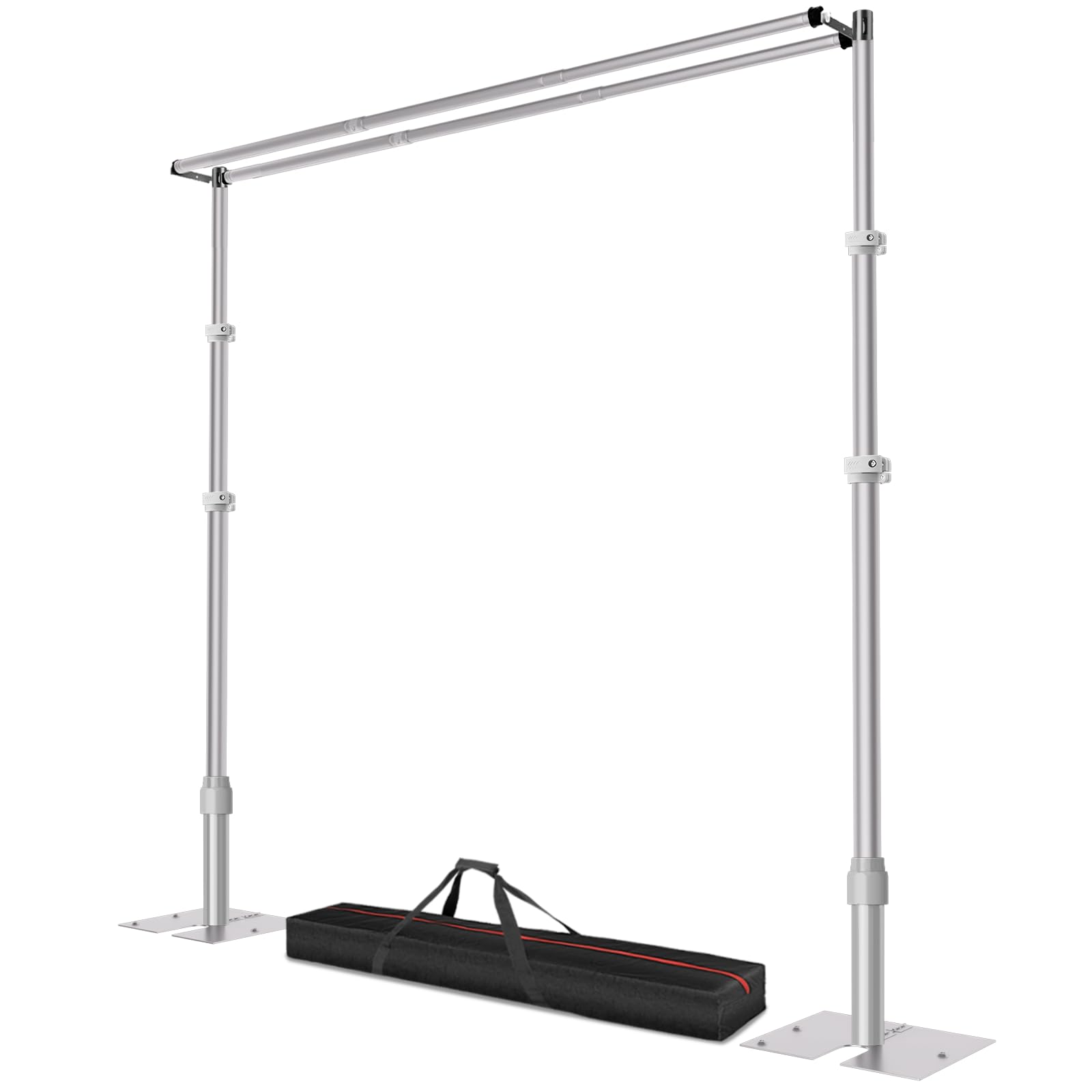 Qoolfoto 10x10ft Pipe and Drape Backdrop Stand, Double Crossbar, Heavy Duty Adjustable Background Frame with Metal Base for Parties Photography Wedding Photoshoot Decoration