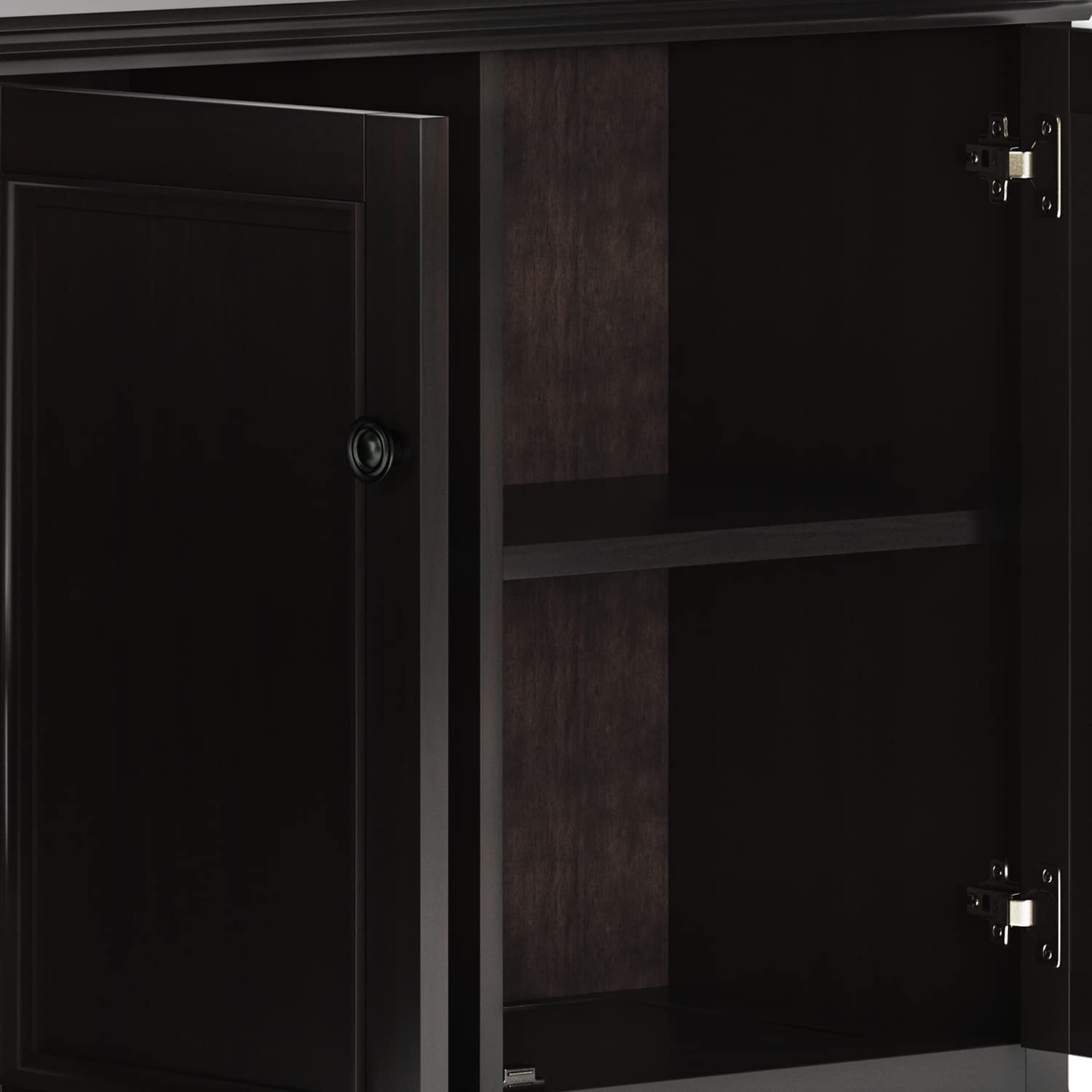SIMPLIHOME Amherst 60-inch Wide Solid Wood 3-Door Storage Cabinet in Hickory Brown, Transitional-Style Buffet Sideboard for Living Room, Dining Room or Entryway