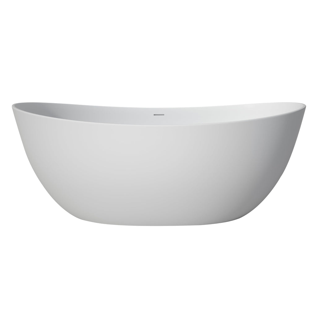 65'' Freestanding Solid Surface Resin Stone Bathtub, Freestanding Tub, Contemporary Design Stand Alone Tub with Pop-up Drain and Overflow, cUPC Certified, Matte White