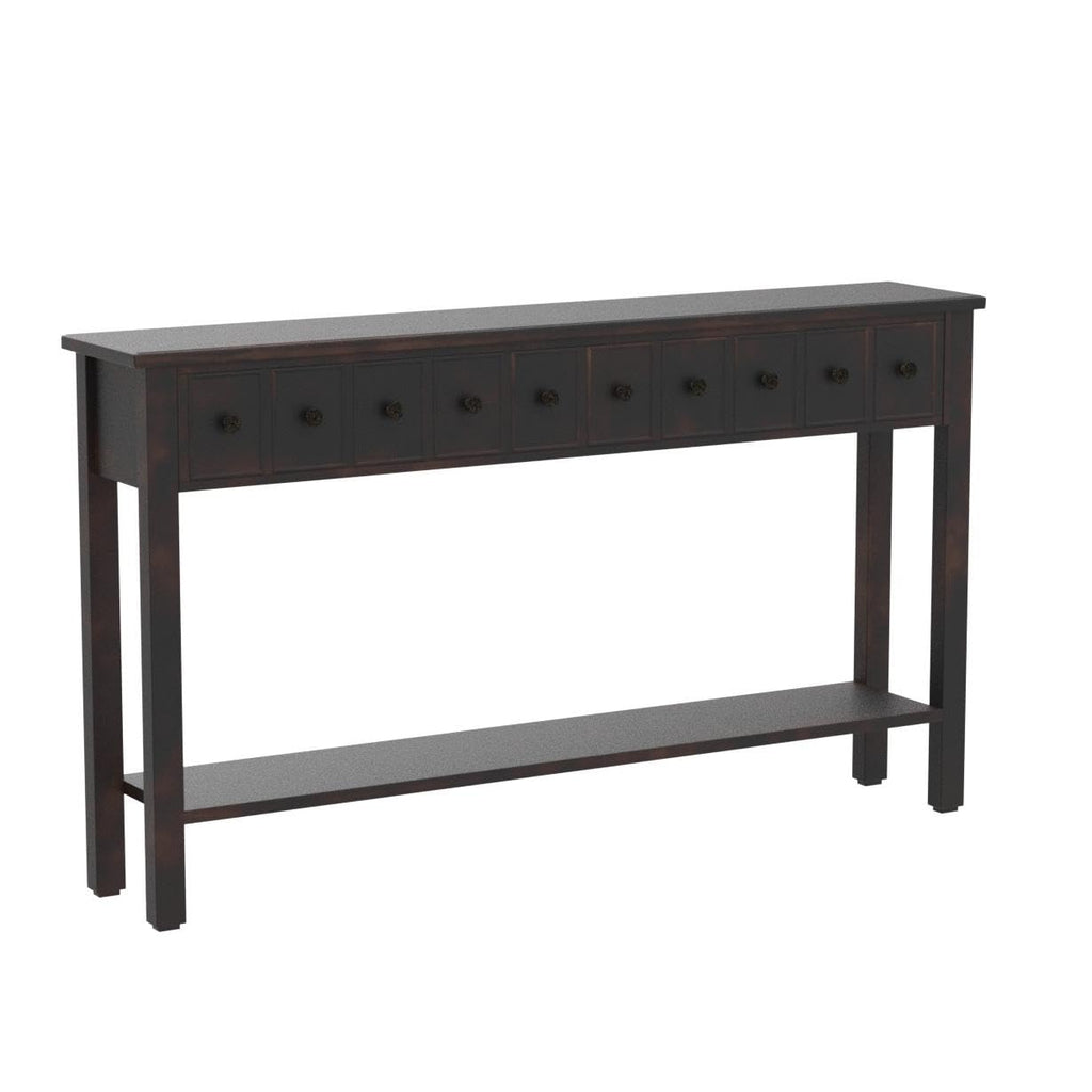 Merax Wood Narrow Console Table with Drawers and Bottom Shelf for Entryway Hallway Front Door Espresso
