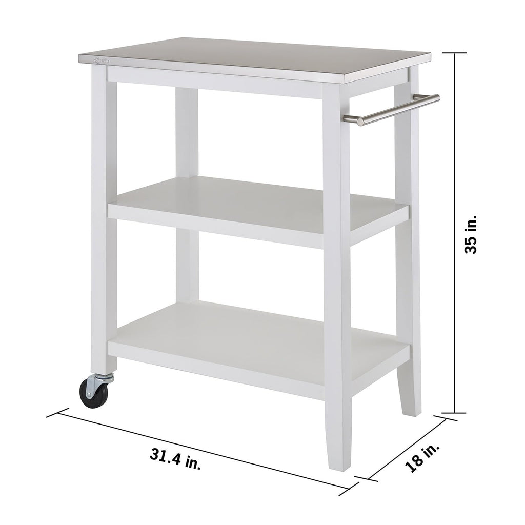 TRINITY 3-Tier Mobile Kitchen Island Storage Cart with Stainless Steel Top, 31.4" x 18" x 35", White