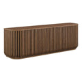 Modway Fortitude 75" Fluted Curved Sideboard Buffet with 4 Doors in Walnut – Modern Media Console TV Stand with Adjustable Shelves and Cable Management – Office Credenza Storage Cabinet