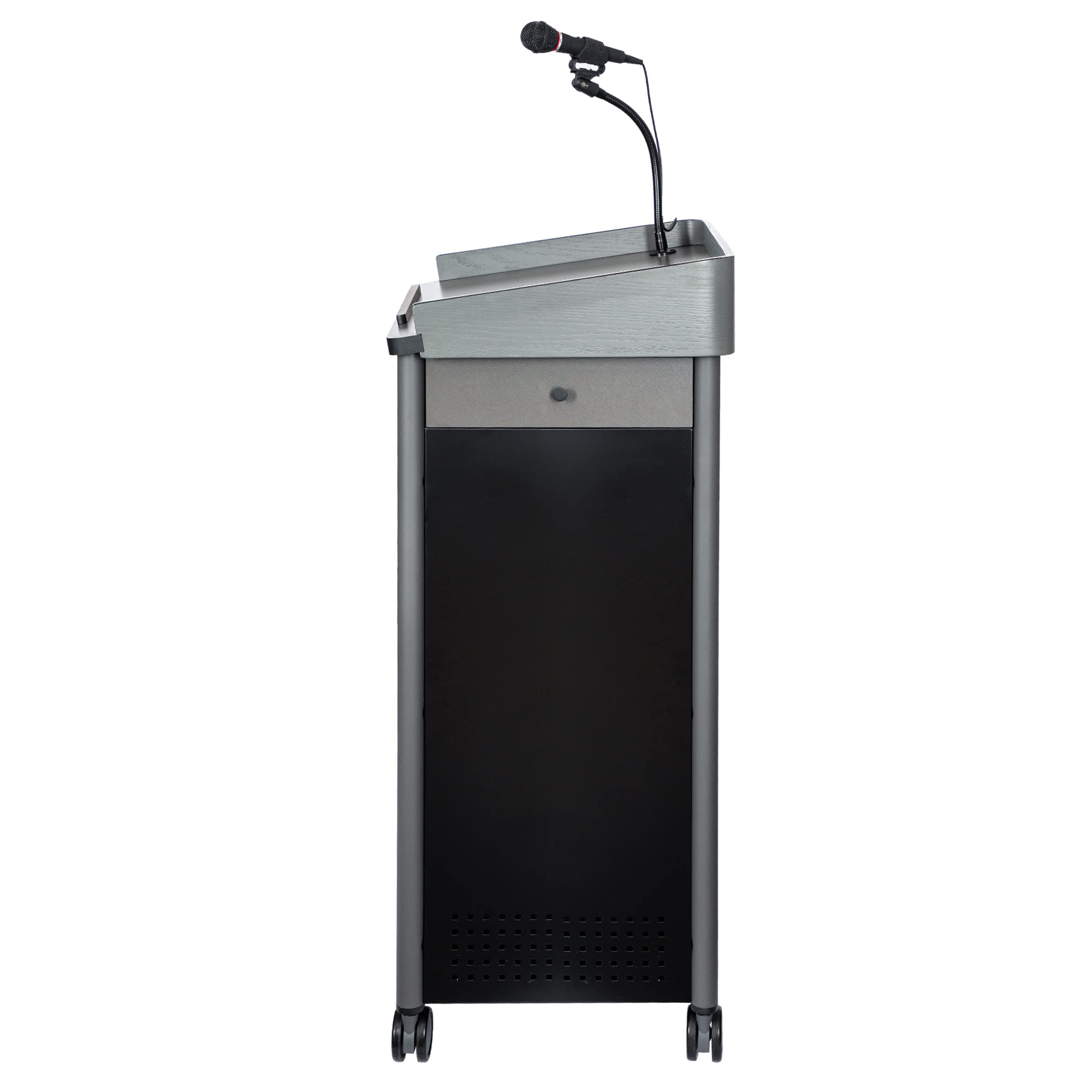 OEF Furnishings CoreSound Media Series Floor-Standing Mobile Lectern (No Microphone, AC Powered, Charcoal Finish)