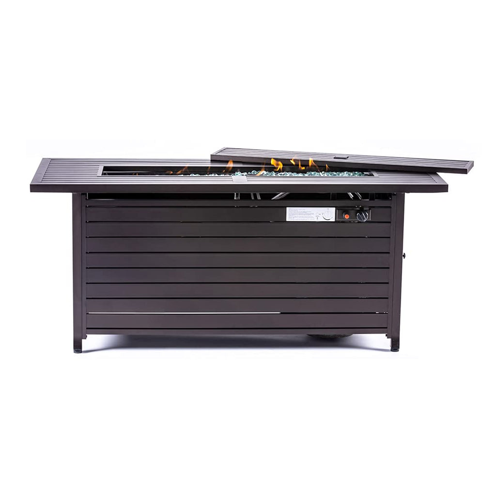 Propane Fire Pit, 50000 BTU Gas Fire Pits for Outside Patio, Rectangular Outdoor Fireplace with Lid & Waterproof Cover, Outdoor Table Heater for Deck, Garden, Backyard, Mocha