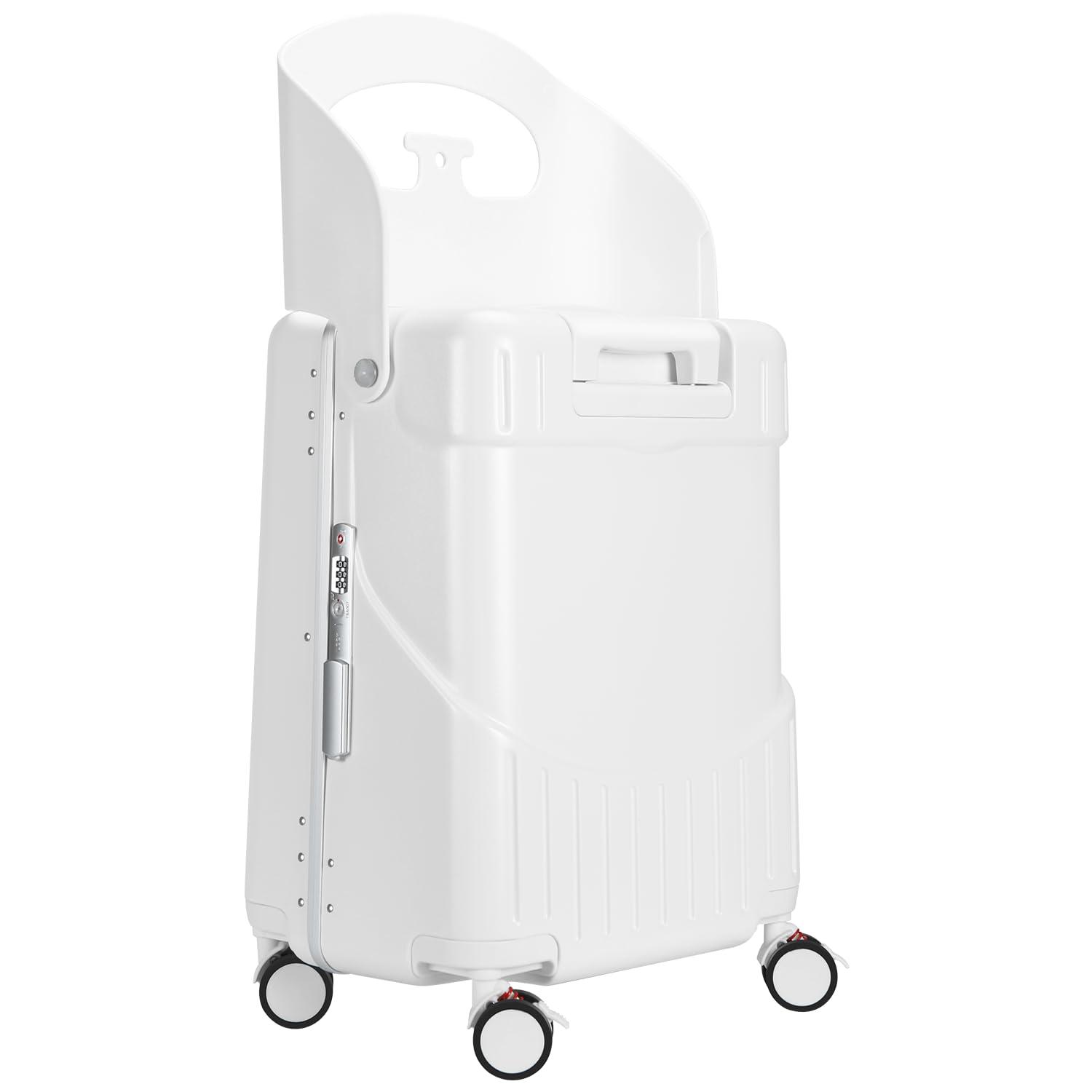MRPLUM Ride On Luggage with Seat&Seat Belt,Hard Shell Lightweight Rolling Spinner Wheels Travel Luggage with TSA Lock,20 inch,White