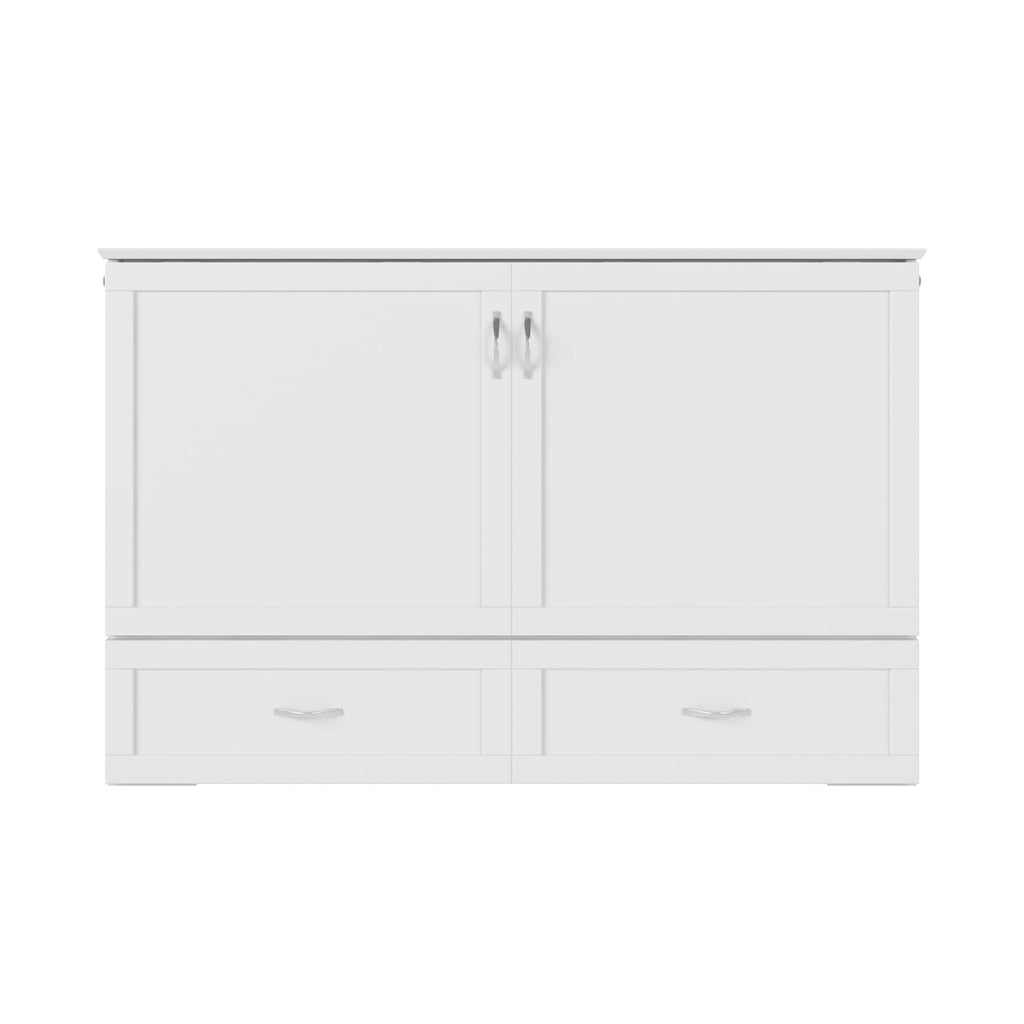AFI Hamilton Queen Murphy Bed Chest with Mattress, Storage, and Built-in Charger in White
