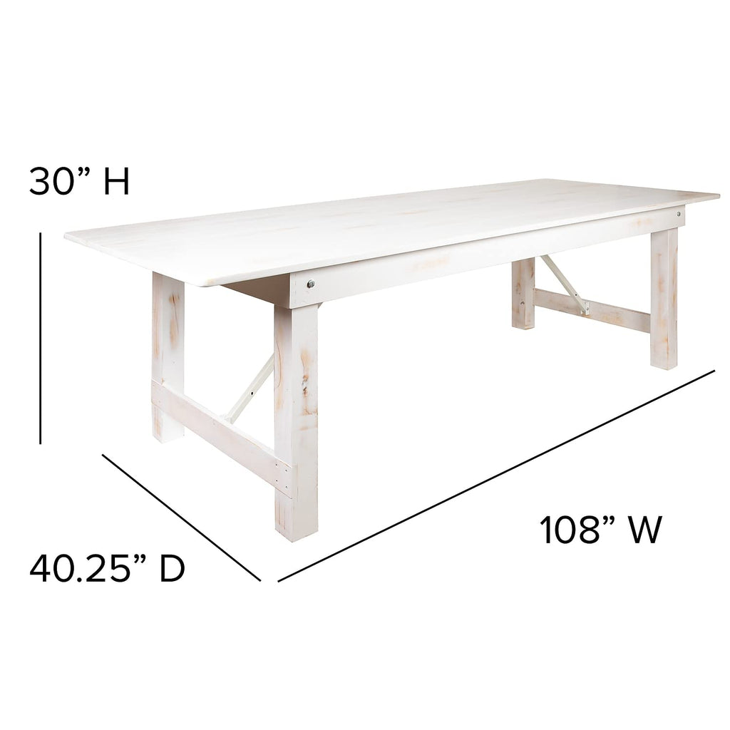 Flash Furniture HERCULES Series 9' x 40" Antique Rustic White Folding Farm Table and Two Bench Set