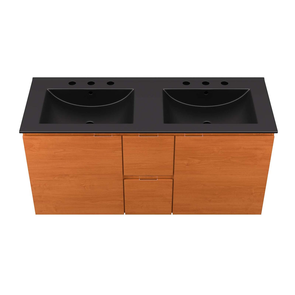 Modway EEI-5815-CHE-BLK Scenic 48" Double Wall-Mount Bathroom Vanity, Cherry Black