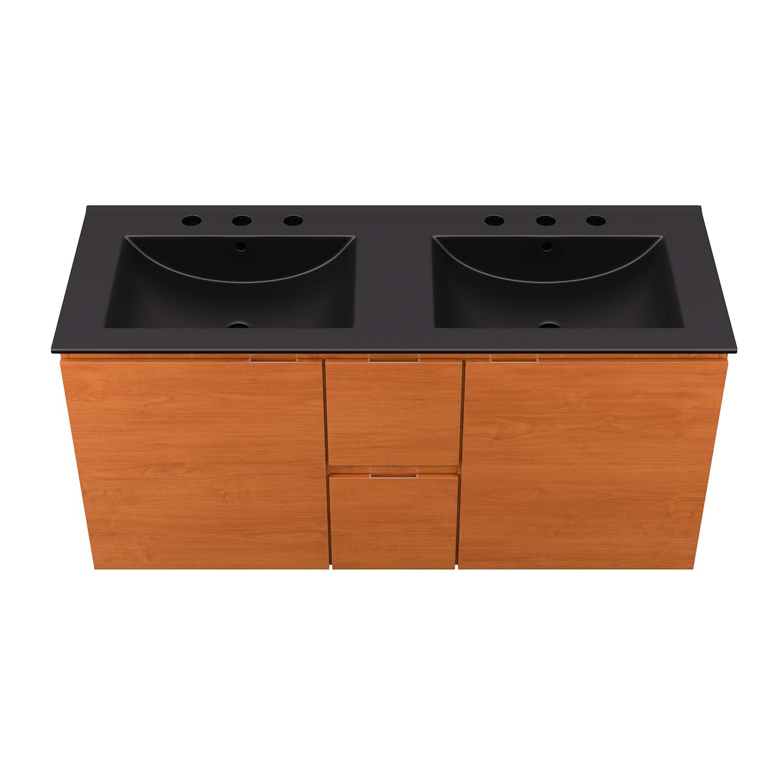 Modway EEI-5815-CHE-BLK Scenic 48" Double Wall-Mount Bathroom Vanity, Cherry Black