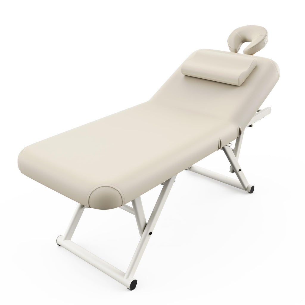 Height Adjustable Massage Table with Face Pillow & Headrest for Treatment Table, Physical Therapy Table, Spa Facial Professional Massage Bed - Adjustable Backrest, Electric Leg Lifting, Beige Gray