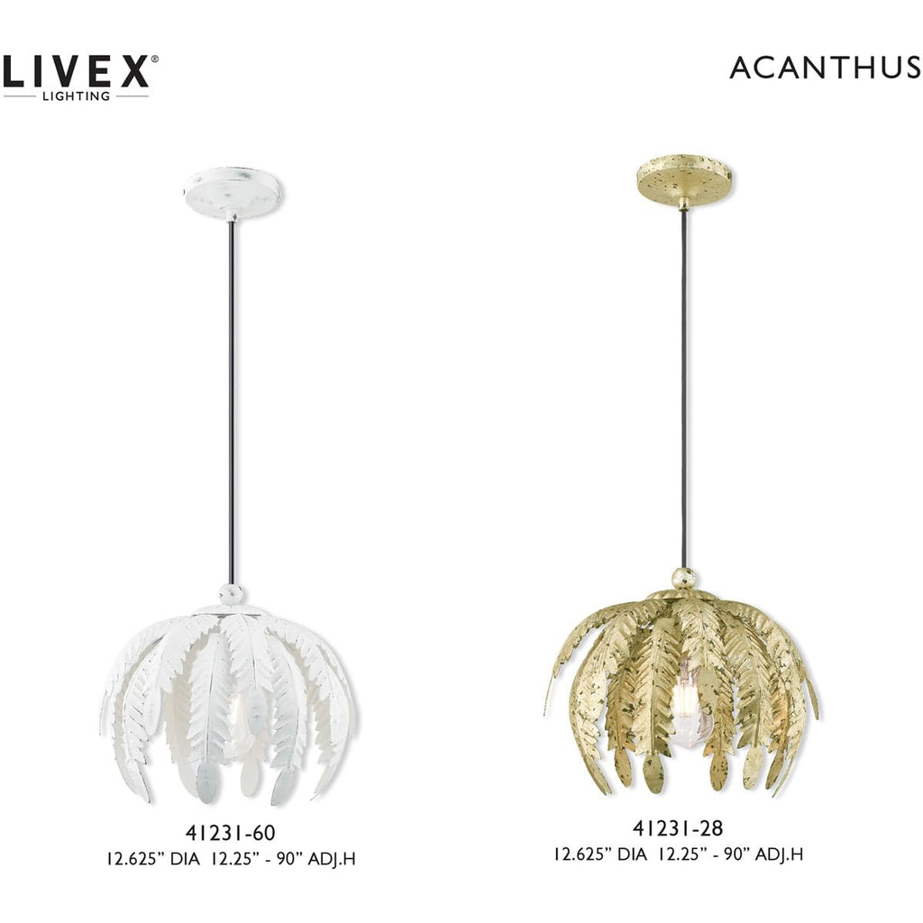 Livex Lighting 41231-60 Acanthus - One Light Mini Pendant, Antique White Finish with Antique White Metal Shade