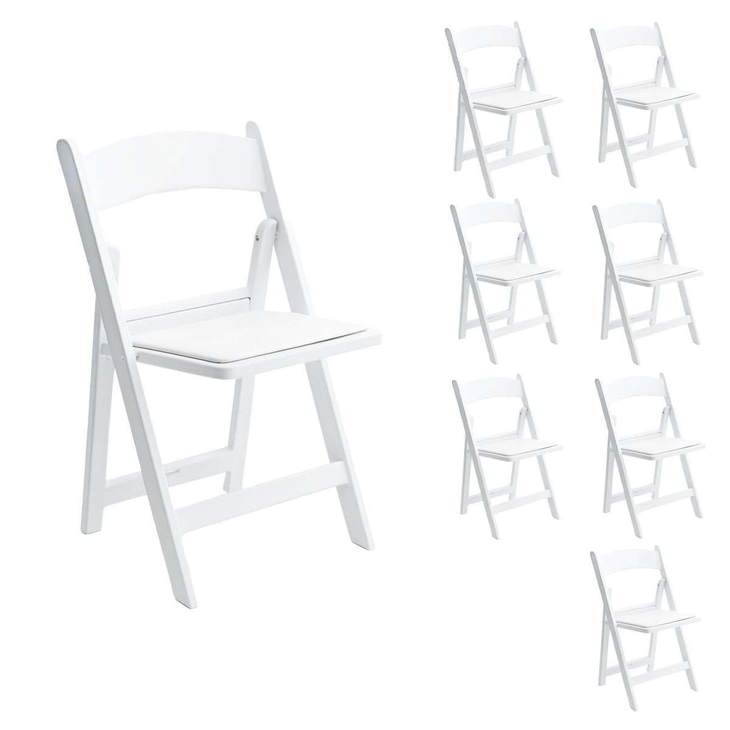 SunSierra 8 Pack, White Resin Folding Chairs with Vinyl Seat, Commercial-Grade Event Seating for Weddings, Parties, Picnics, Indoor/Outdoor Use - Durable & Foldable Design