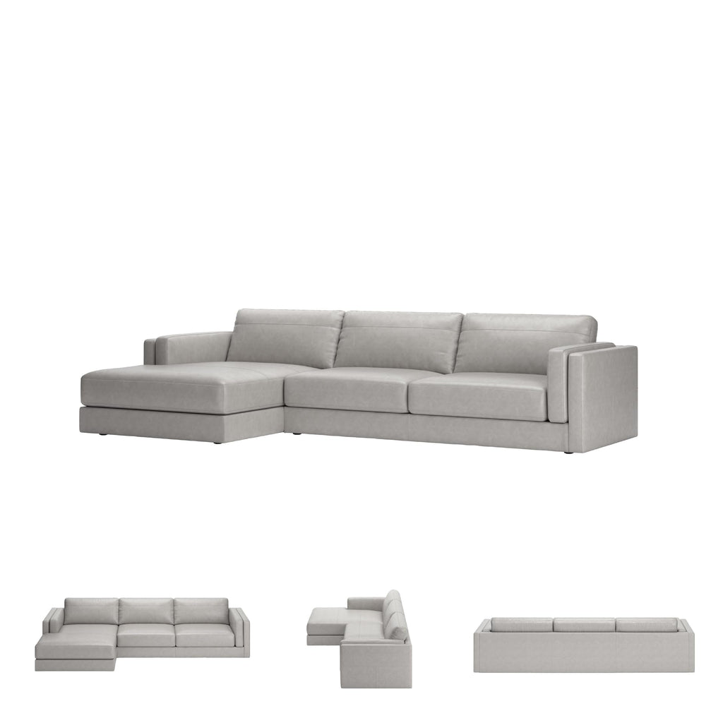 Signature Design by Ashley Amiata Modern L-Shaped Left-Arm Facing Leather Match 2-Piece Sectional with Chaise, Light Gray