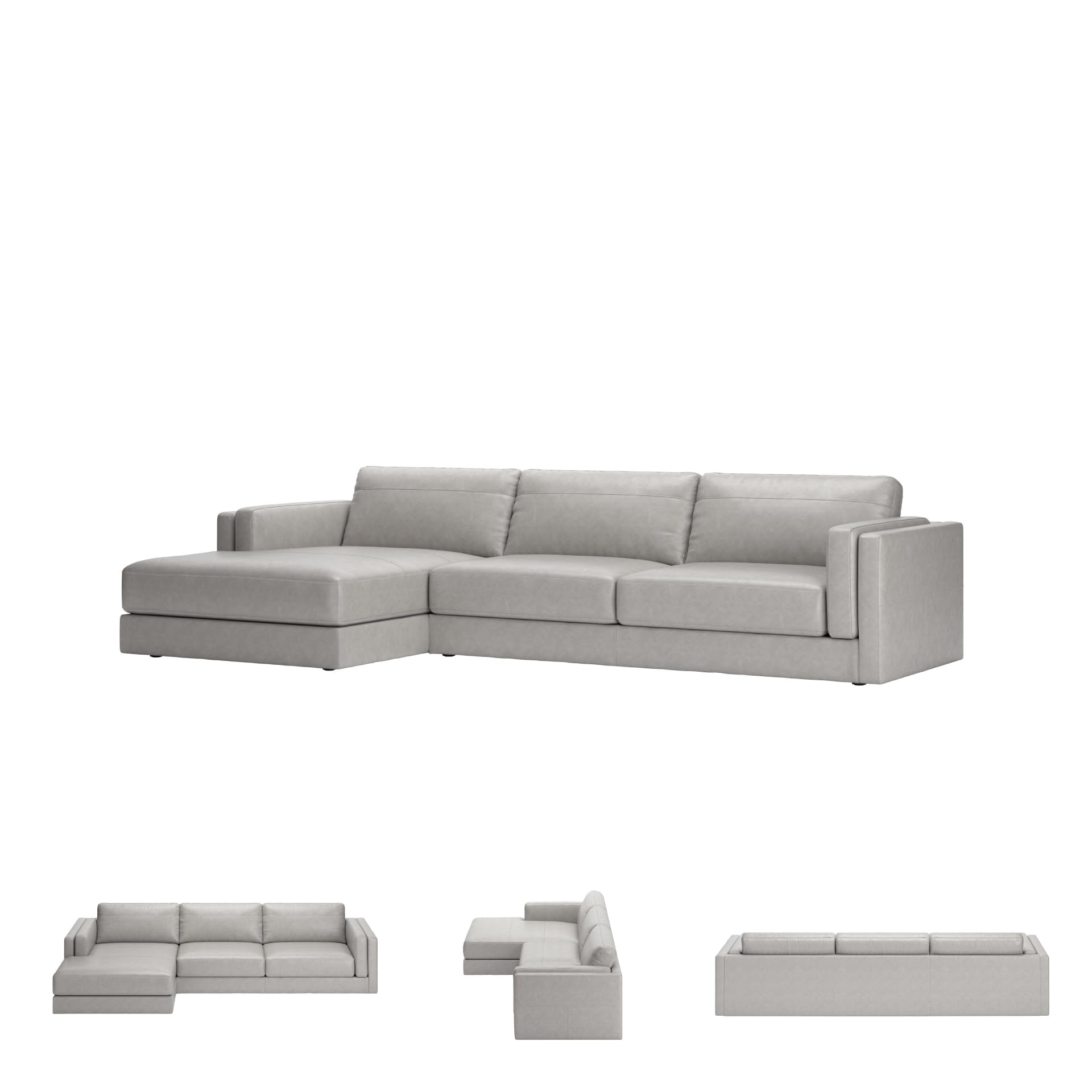 Signature Design by Ashley Amiata Modern L-Shaped Left-Arm Facing Leather Match 2-Piece Sectional with Chaise, Light Gray