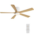 ELEHINSER 52 Inch Flush Mount Ceiling Fan with Lights, Low Profile Modern Ceiling Fan with Remote, Quiet DC Motor, 6-Speed, 3CCT,Timer, 5 Solid Wood Blades, White+Light Wood
