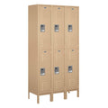 Salsbury Industries Assembled 2-Tier Extra Wide Standard Metal Locker with Three Wide Storage Units, 6-Feet High by 15-Inch Deep, Tan