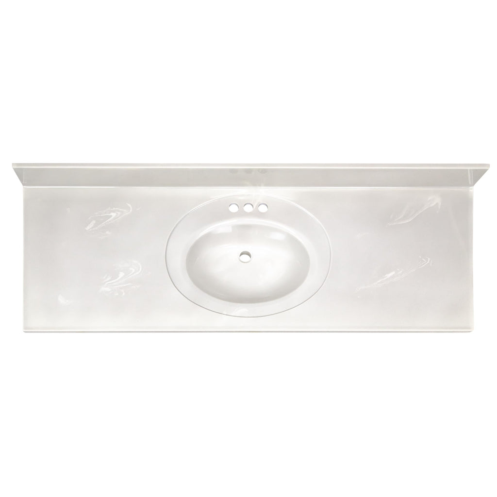 Design House Cultured Marble Vanity Top, 61 in W x 22 in D, Integrated 4 in Centerset Oval Sink & Backsplash, Ivory Swirl, 597419